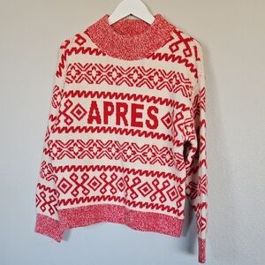 a new day Red and White 'APRES' Patterned Turtleneck Sweater